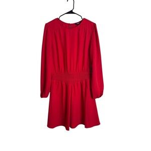 Express Dress Womens M Red Long Sleeve Smocked Waist Fit & Flare Mini